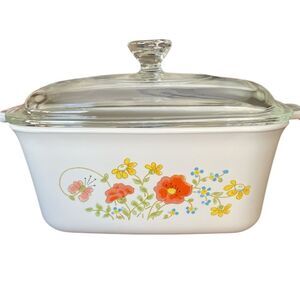 Vintage Corningware Wildflower 1970s Pyroceram Ceramic Glass Lid USA